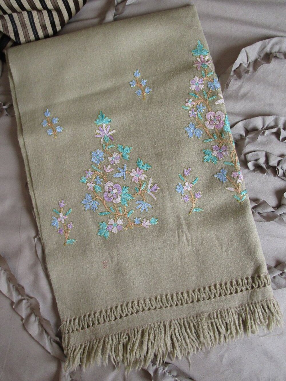 large vintage embroidered wool shawl